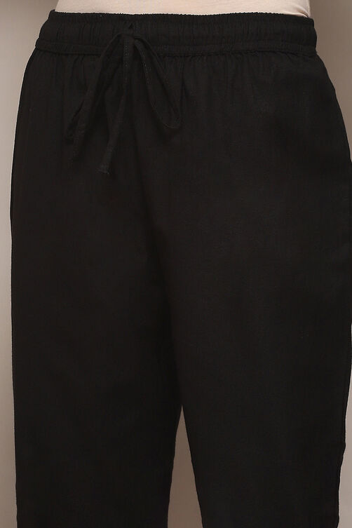 Black Cotton Blend Slim Solid Pants image number 1