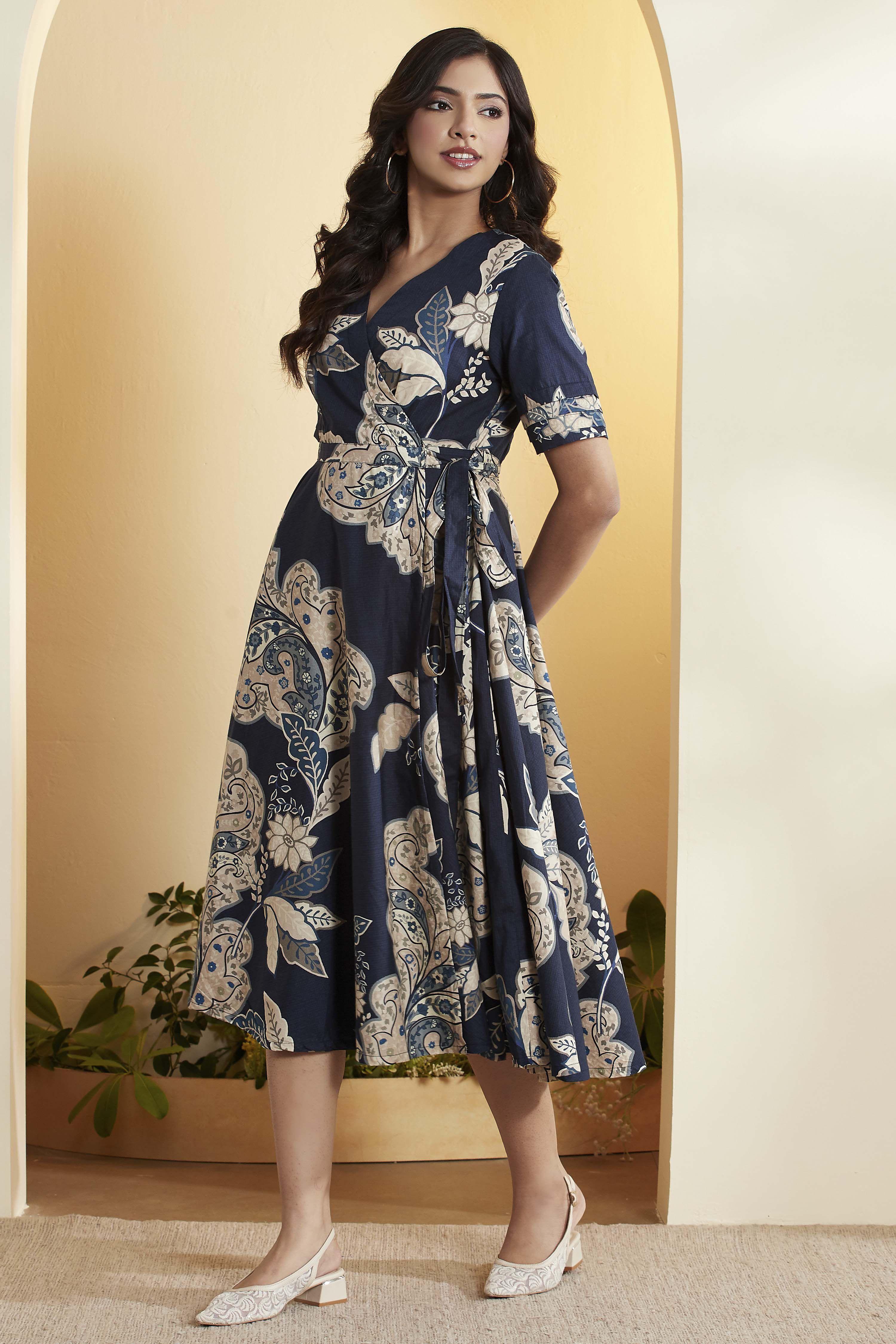 Blue Cotton Asymmetric Dress image number 2