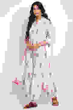 Ivory And Gold Cotton Anarkali Kurta Churidar Suit Set image number 3