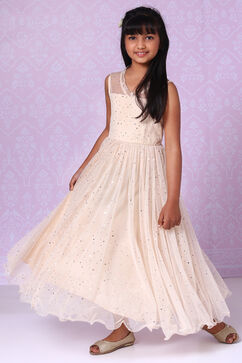 Beige Nylon Girls A-Line Gown image number 5