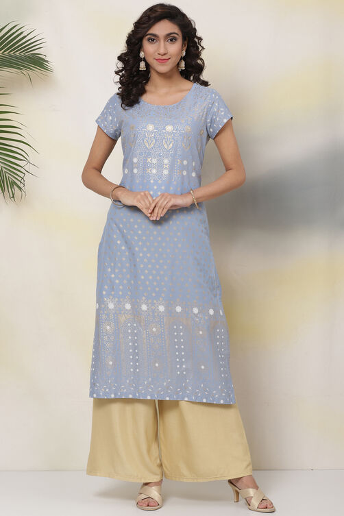 Ice Blue Cotton A Line Kurta image number 0