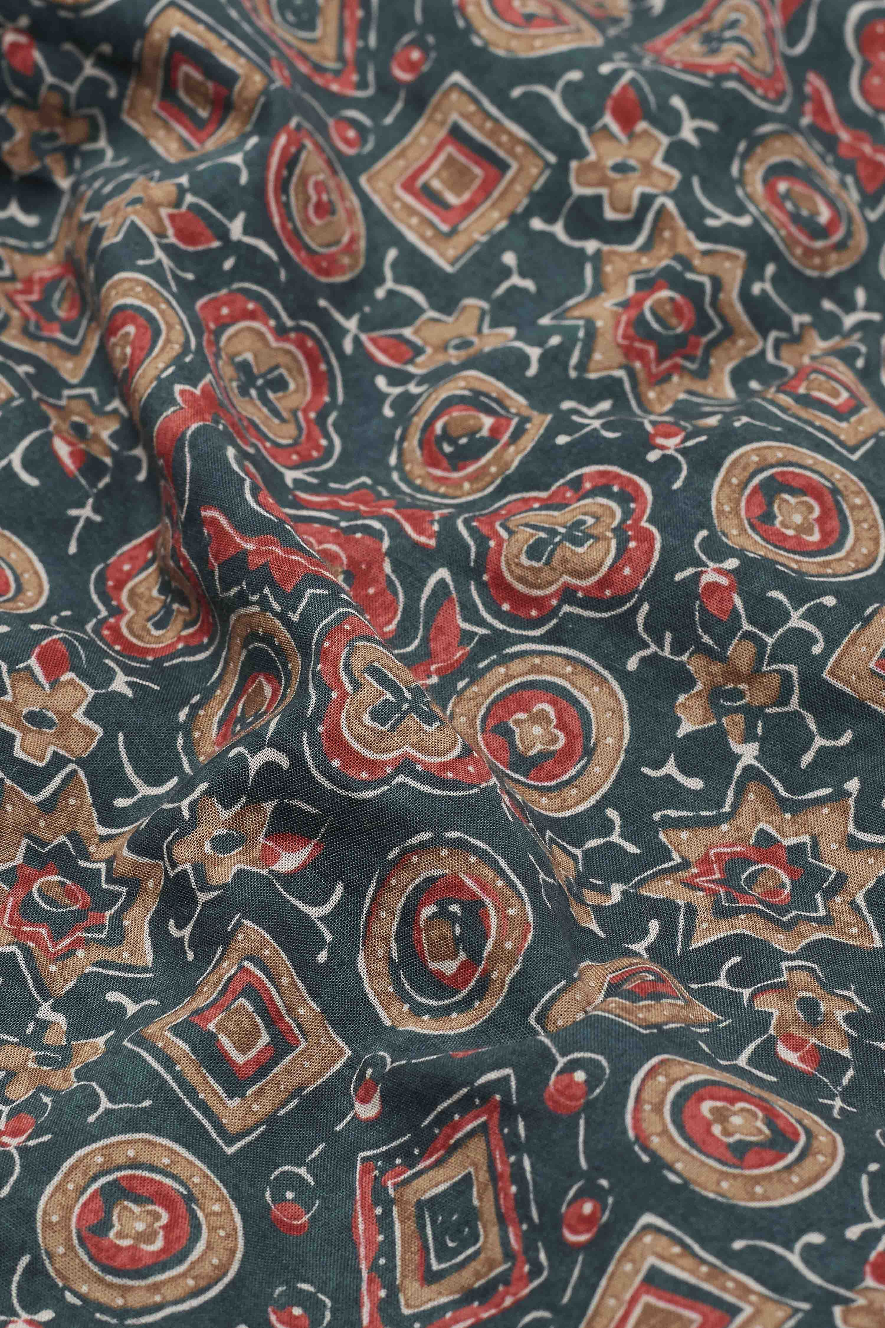 Green Cotton Printed Straight Kurti with Tie image number 2