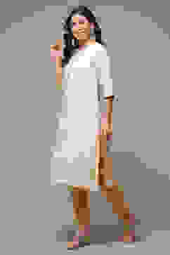 Beige LIVA Straight Kurta image number 3