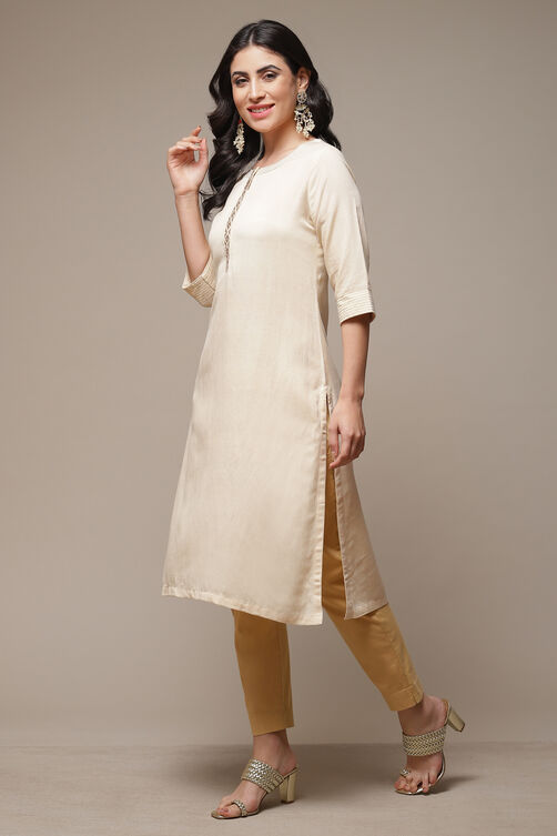 Beige LIVA Straight Kurta image number 3