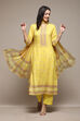 Yellow Silk Blend Digital Print Unstitched Suit Set image number 1