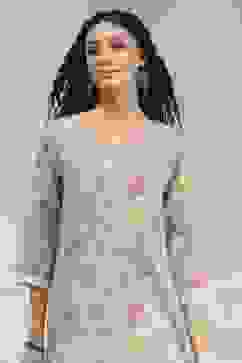 Light Green Cotton Blend Printed Straight Kurta image number 1