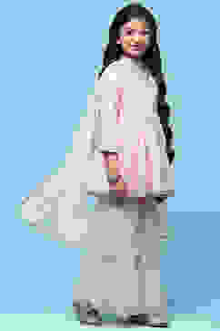 Pink Embroidered Georgette Peplum Sharara Suit Set image number 6