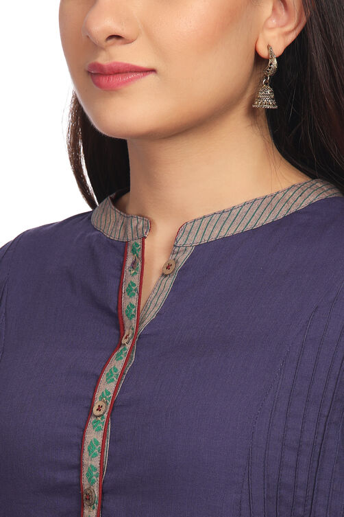 Purple Cotton Straight Printed Kurta image number 4