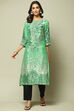 Green LIVA Straight Printed Kurta image number 1