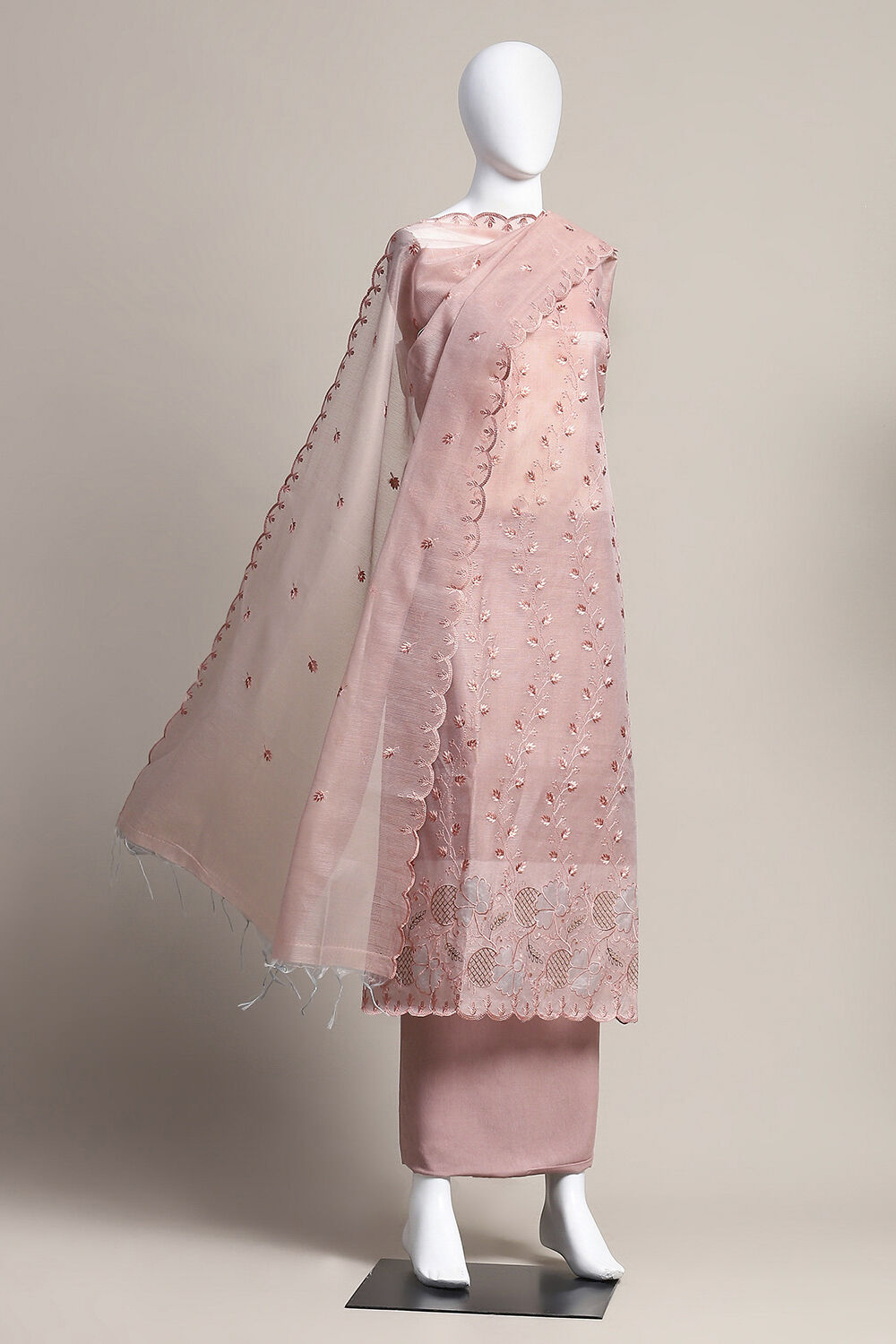 Peach Net Unstitched Suit Set image number 0