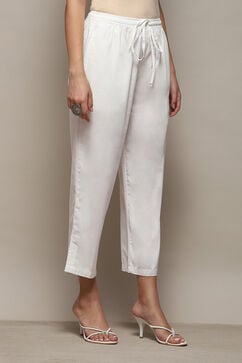 Off White Cotton Solid Pant image number 3