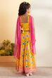 Yellow Printed Cotton Lehenga Set with Pink Dupatta image number 5