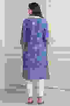 Royal Blue Rayon Straight Printed Kurta image number 3