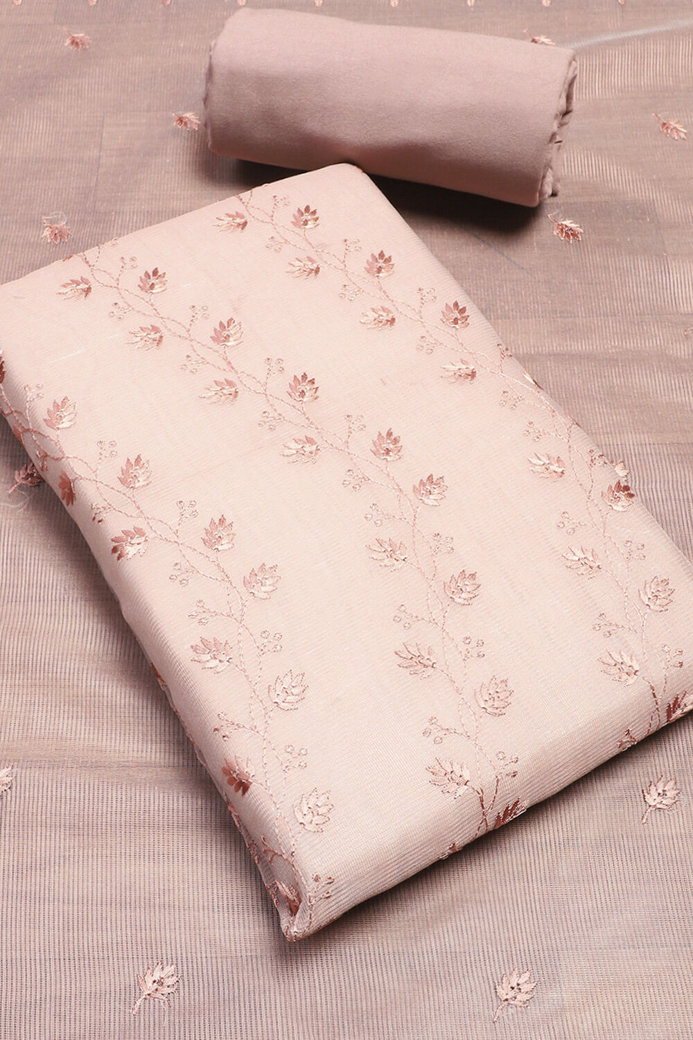 Peach Net Unstitched Suit Set image number 1