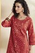 Olive Green Cotton Floral Printed Straight Kurta image number 1