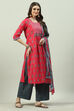 Red Cotton Straight Kurta Palazzo Suit Set image number 3