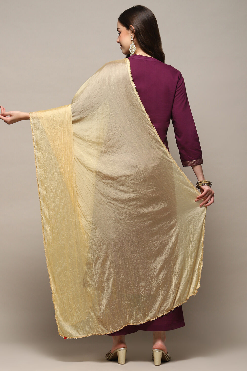 Gold Poly Chiffon Dupatta image number 2