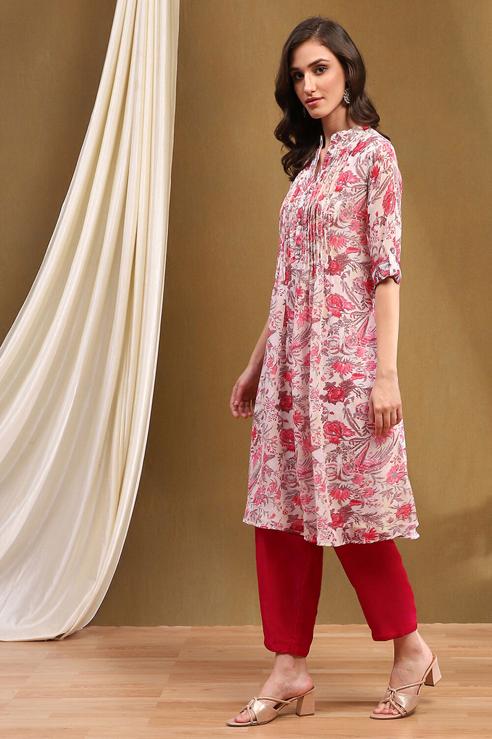 Yellow Teal Polyester Straight Kurta image number 2