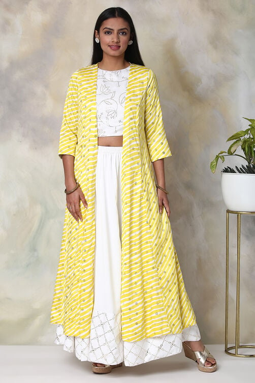 Yellow And Off White 3 Piece Fusion Wear Set image number 4
