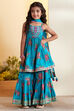 Blue Cotton Floral Printed Peplum Garara Kurta Set image number 0