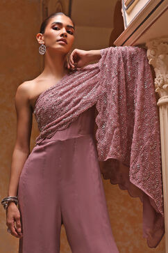 Rose Pink Georgette Heavy Beaded Embroidery Jumpsuit image number 0