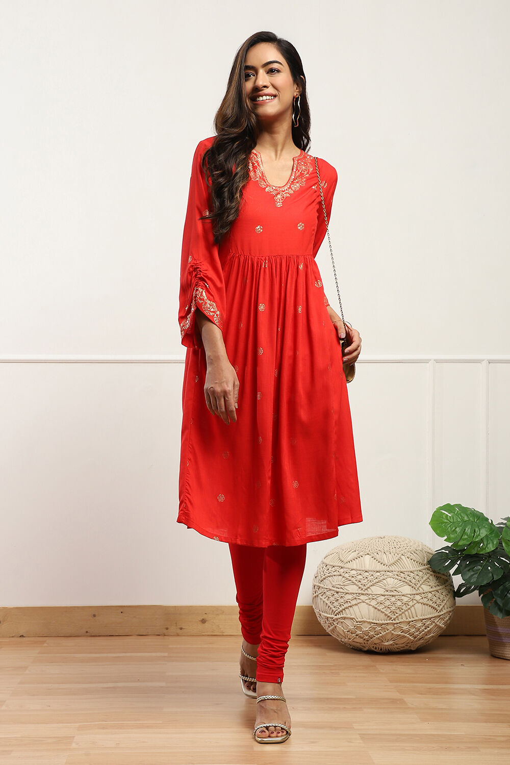 Camel Cotton Blend Solid Churidar image number 0