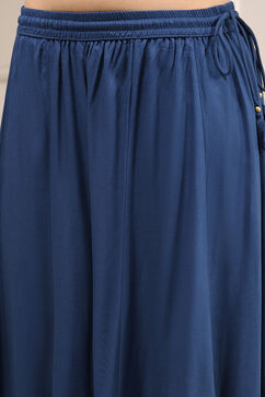 Navy Blue Embroidered Straight Suit Set image number 4