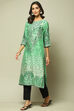 Green LIVA Straight Printed Kurta image number 3