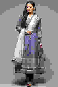 Indigo Cotton Anarkali Kurta Churidar Suit Set image number 7