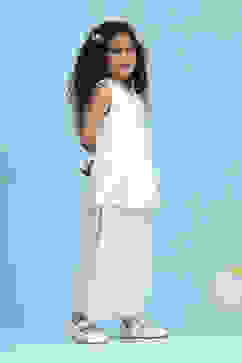 White Viscose Rayon Solid Straight Suit Set image number 5