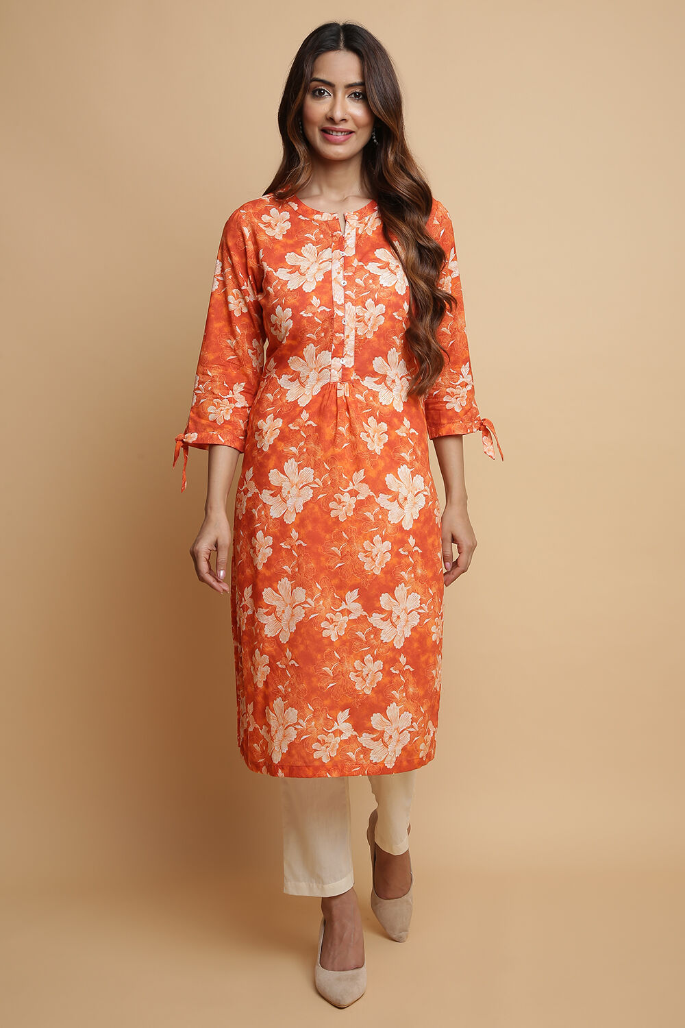 Brick Cotton Straight Kurta Pants Set image number 0