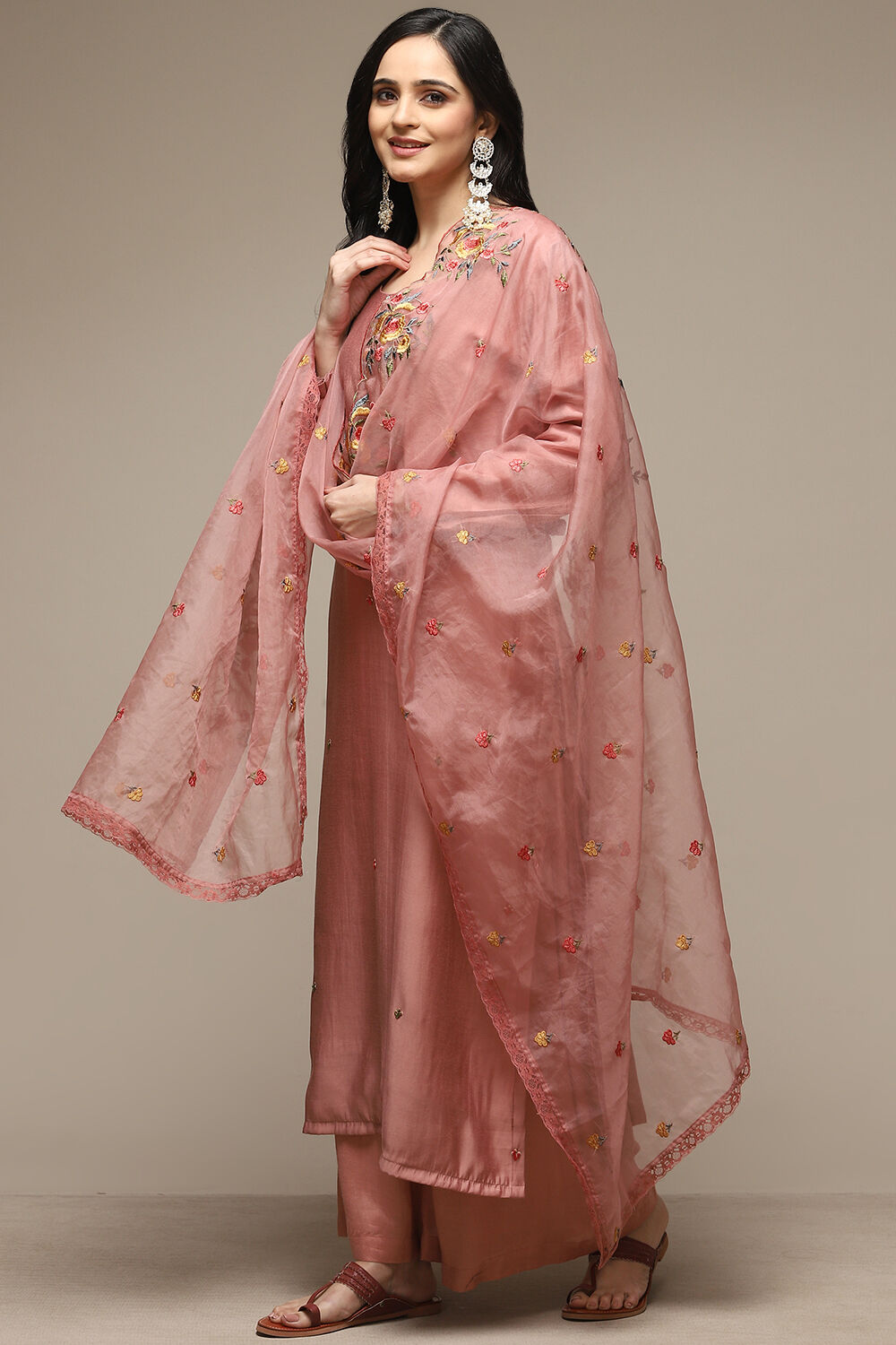 Pink Banarasi Silk Machine Embroidered Unstitched Suit Set image number 4