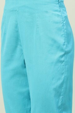 Turquoise Cotton Straight Kurta Slim Pants Suit Set image number 2