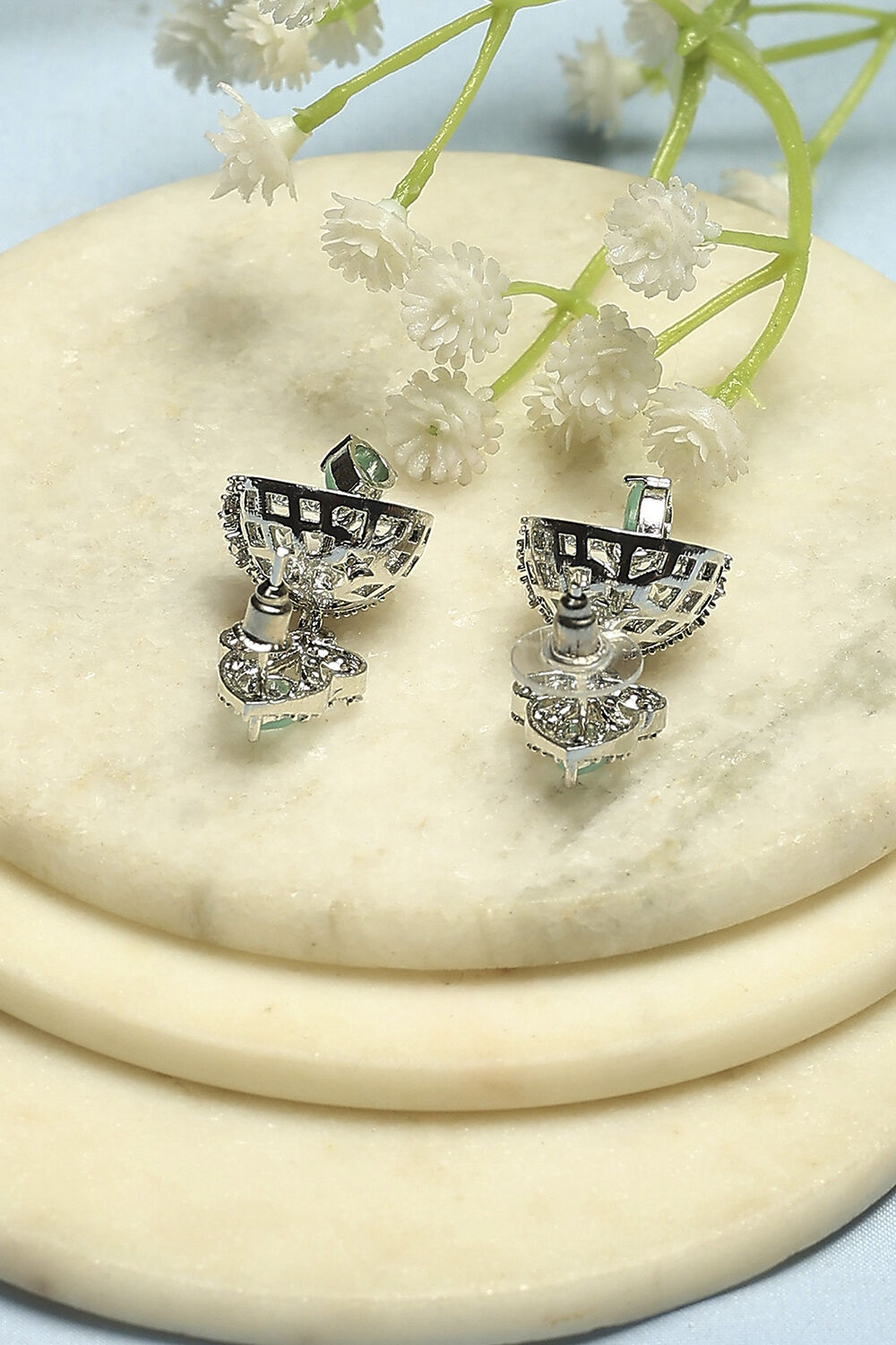 Mint Green Stone Embellished Earrings image number 2