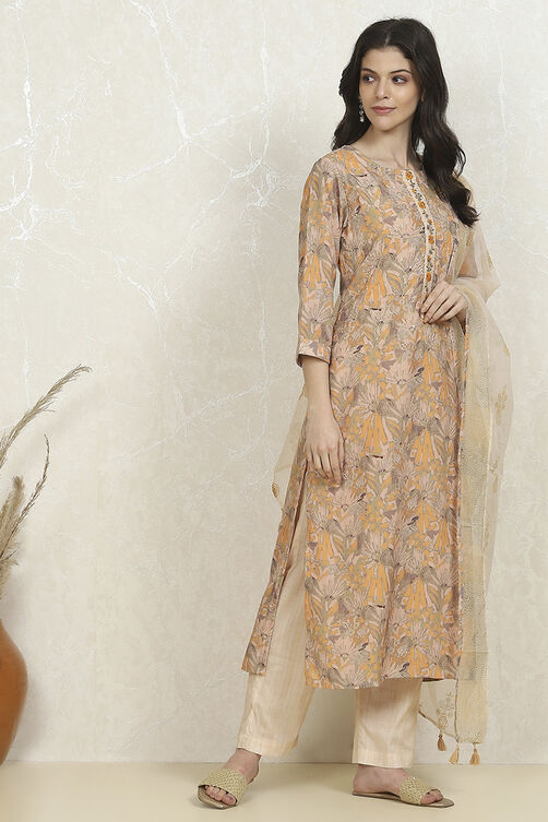 White Blue Cotton Digital Print Unstitched Suit Set image number 6