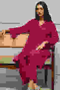 Red Viscose Blend Straight Kurta Set image number 0