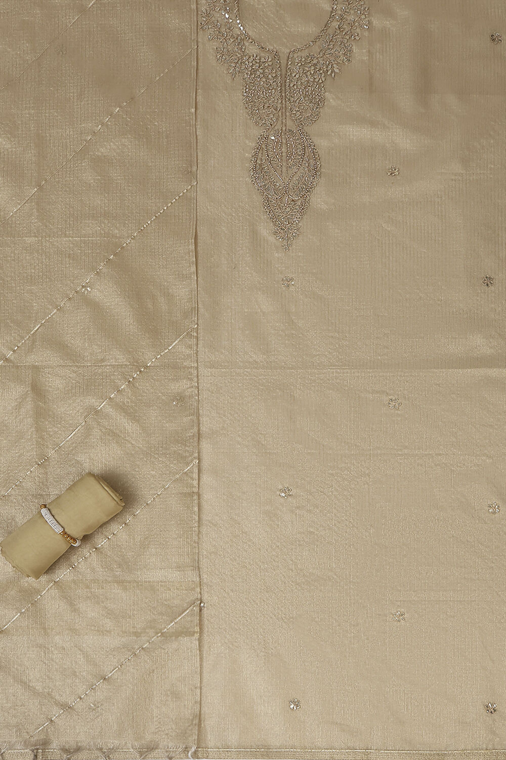 Beige Tissue Embroidered Unstitched Suit Set image number 1