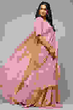 Dusty Pink Pre-Draped Nylon Saree With A Stitched Blouse image number 5