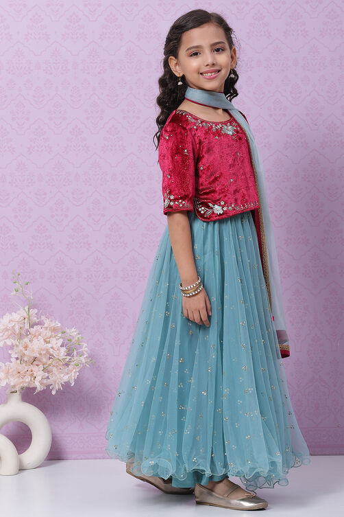 Maroon & Teal Viscose Straight Kurta Lehenga Suit Set image number 2