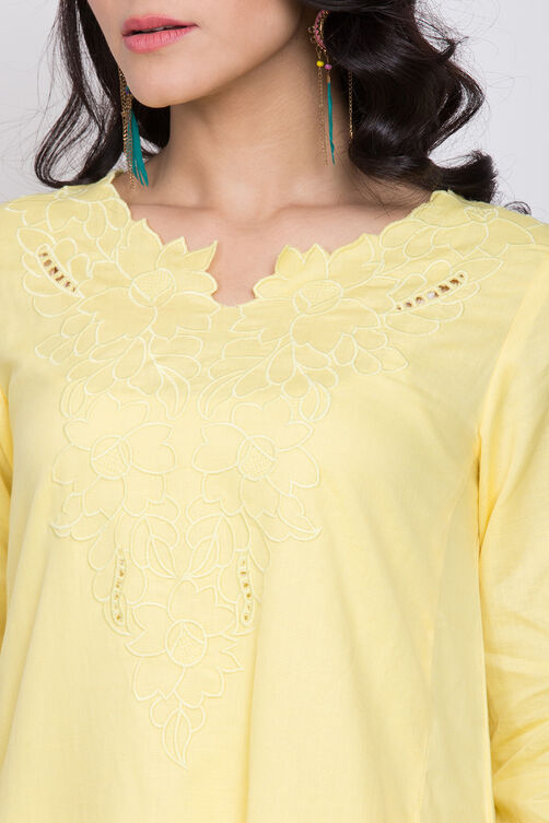 Lime Yellow Cotton Linen A-Line Yarndyed Kurta image number 1