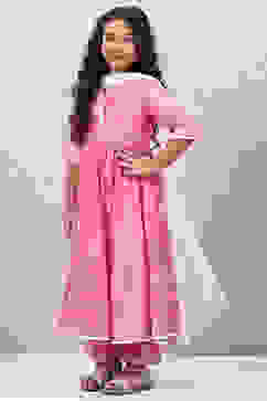 Pink Viscose Anarkali Straight Kurta Palazzo Suit Set image number 0
