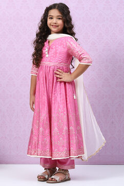 Pink Viscose Anarkali Straight Kurta Palazzo Suit Set image number 0