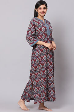 Wine Straight Art Silk Printed Sleepwear image number 0