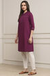 Wine Cotton Solid Straight Kurta image number 2