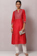 Red Straight Nylon Viscose Kurta image number 5