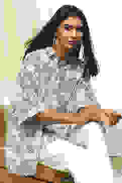 White Cotton Printed Relaxed Fit Shirt image number 0