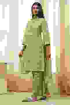 Mehendi Green Cotton Printed Straight Suit Set image number 3