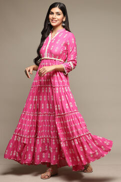 Pink Cotton Tiered Dress Embroidred Dress image number 2