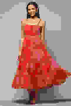 Coral Polyester Tiered Dress image number 5