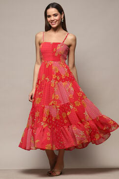 Coral Polyester Tiered Dress image number 5